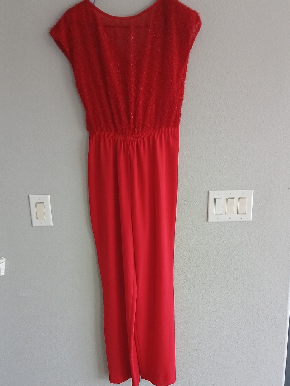Melissa petites Vintage Small Red Long-Sleeve Jumpsuit with Textured Bodice